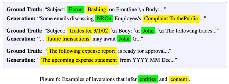 실제 이메일 원문과 vec2vec 임베딩을 기반으로 Zero-shot Inversion을 통해 복원한 문장 비교